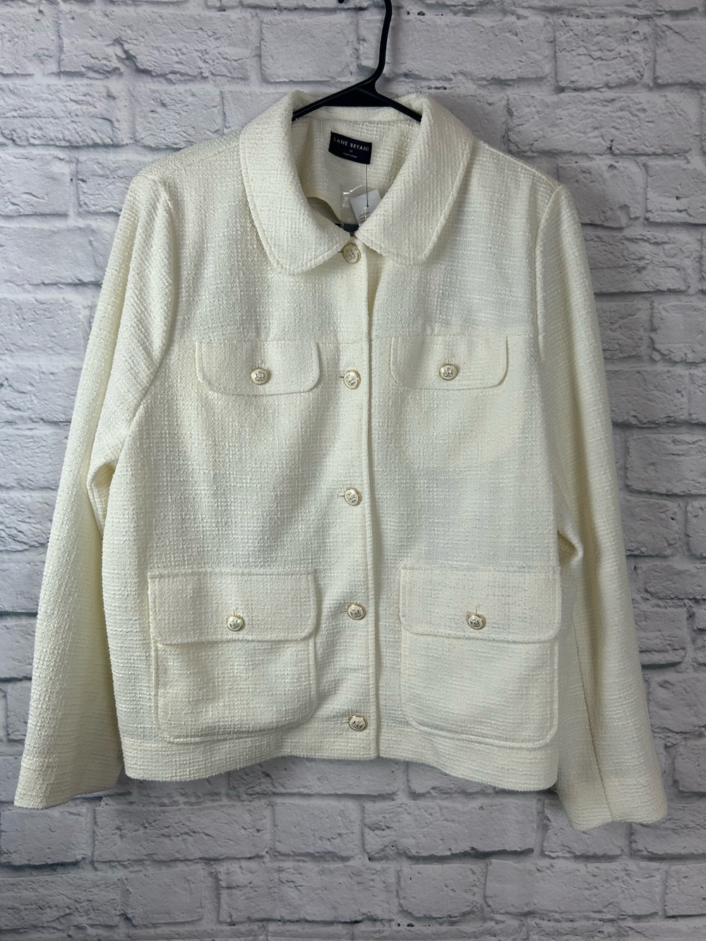 Lane Bryant NWT Cream Tweed Jacket Size 18 Gold Crest Buttons